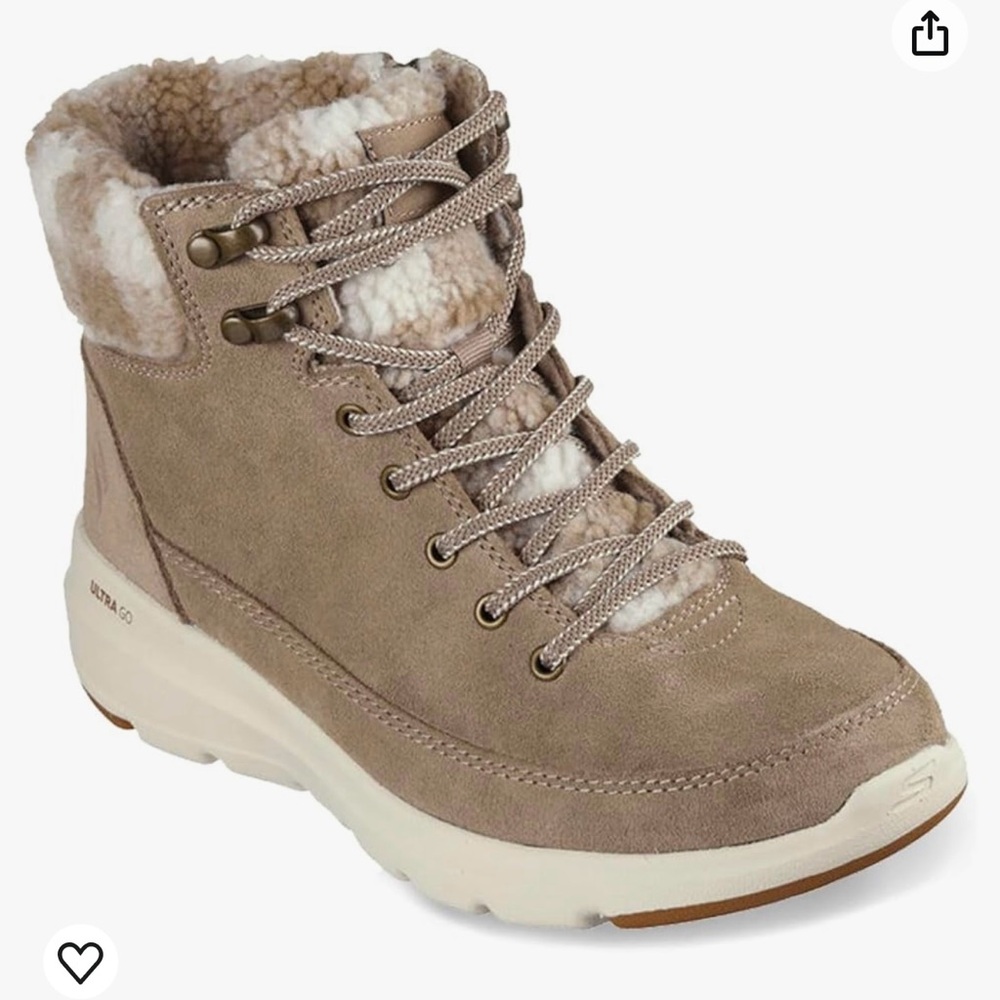 Sketchers Suede Ultra GO Plaid Collar Lace Up Hiker Boots